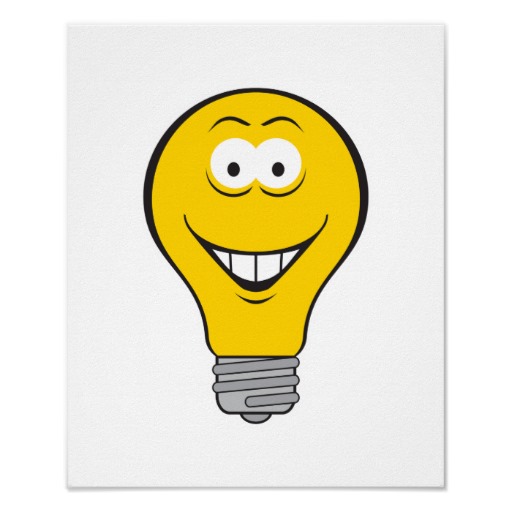 A yellow light bulb with a big smile.