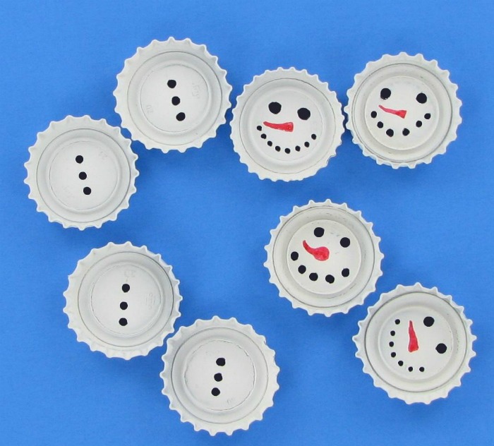 paint bottle cap faces Bottle Cap Snowman Ornaments faces
