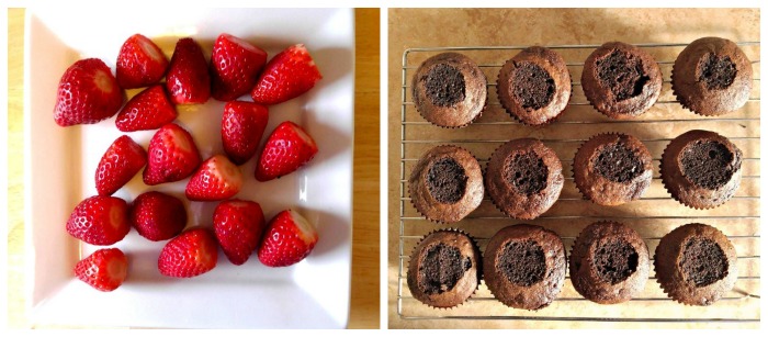 Cut the strawberry bottoms and cupcake tops