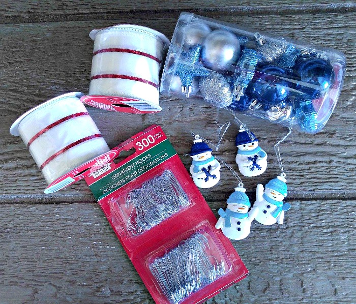 Supplies for the Christmas ornament door hanger