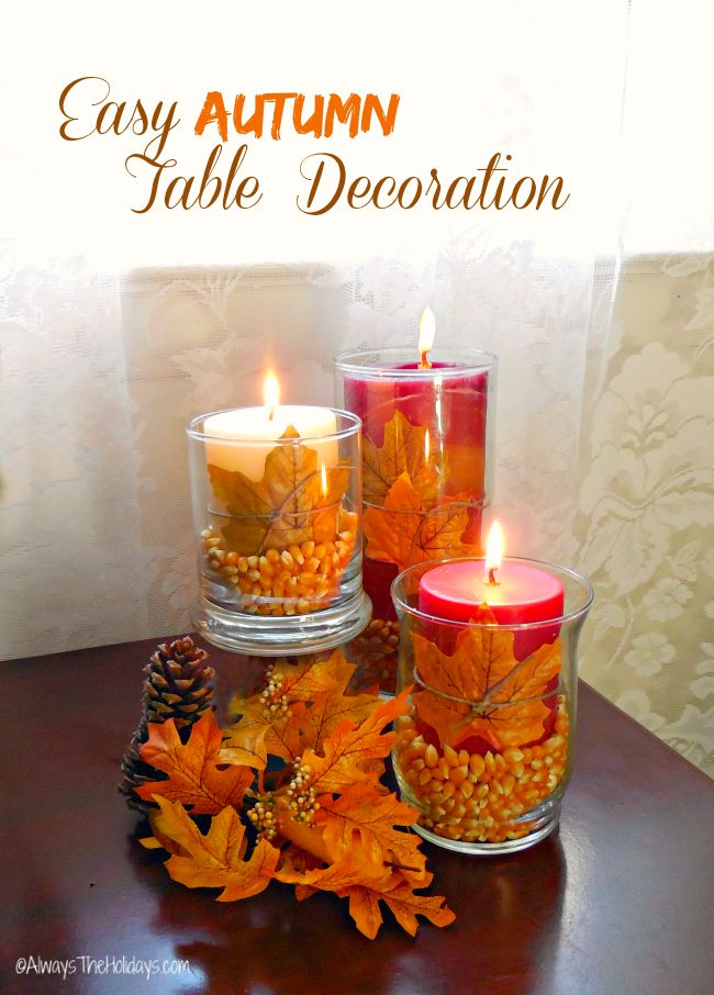 This hurricane lamp popcorn fall table decoration could not be easier to make and yet is very effective. Perfect for any special occasion in the autumn.