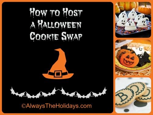 Halloween cookie swap collage Cookie swaps are not just for Christmas. See my tips for hostging a Halloween Cookie exchange.