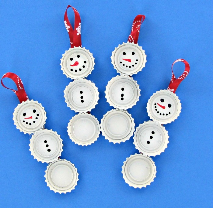 set of bottle cap snowmen These adorable Bottle Cap Snowman Ornaments are ready to decorate