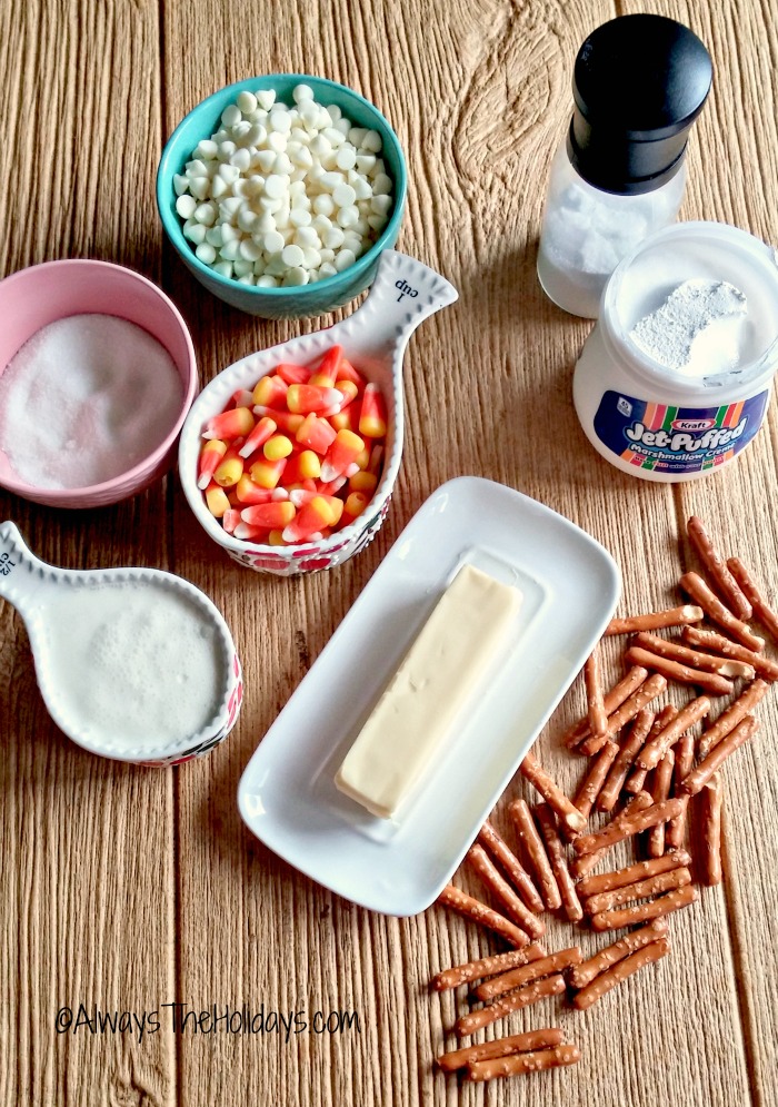 ingredients for candy corn fudge.