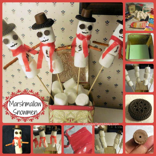 Tutorial for Marshmallow snowmen DIY Christmas edible and decor project