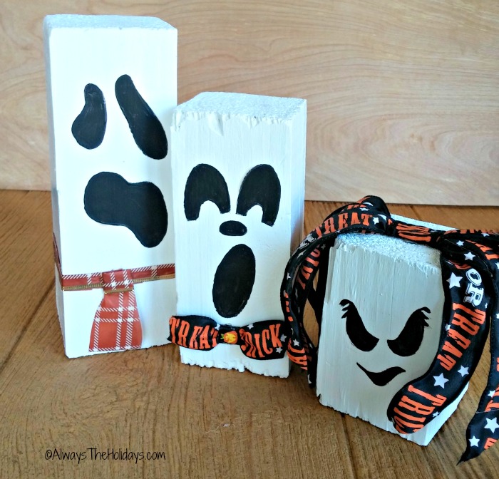 Halloween scrap wood ghosts with neckties and hair