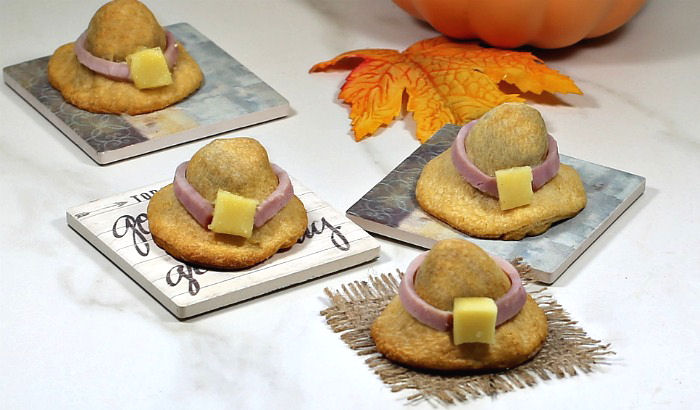 servings of Pilgrim's hat bites. Cute appetizers shaped like hats.