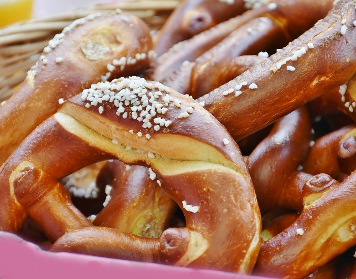 Homemade pretzels. Home made pretzels in a basket.