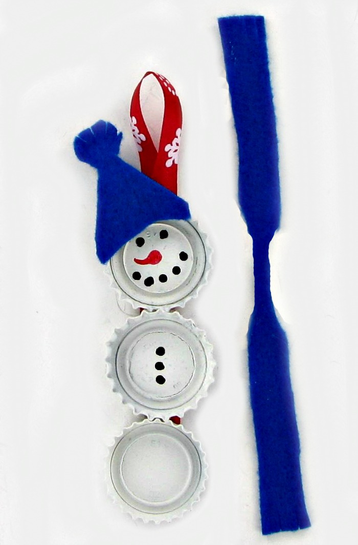 adding hat and scarf Making a scarf for the Bottle Cap Snowman Ornaments