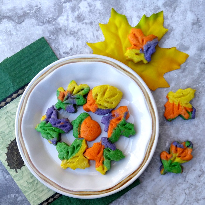 Close up of Thanksgiving autumn leaf cookies.