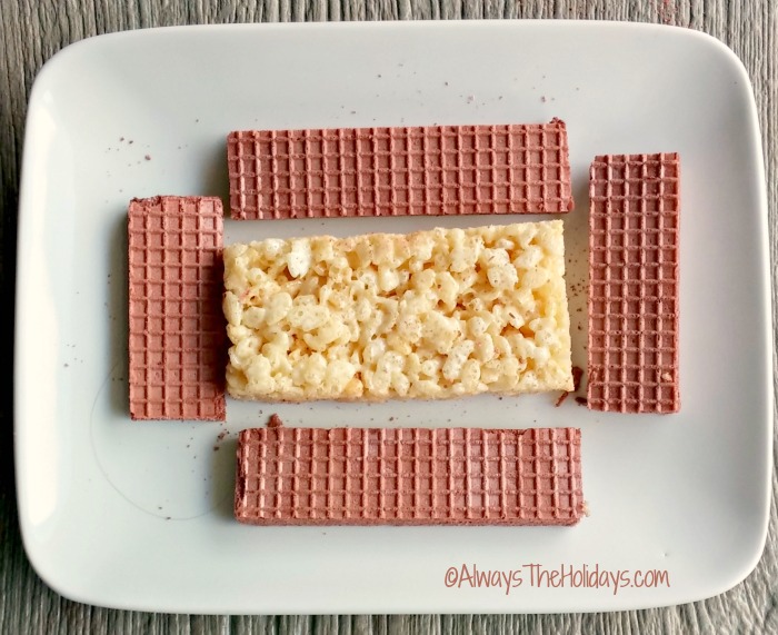 Trim your Rice Krispie treats and wafer cookies.