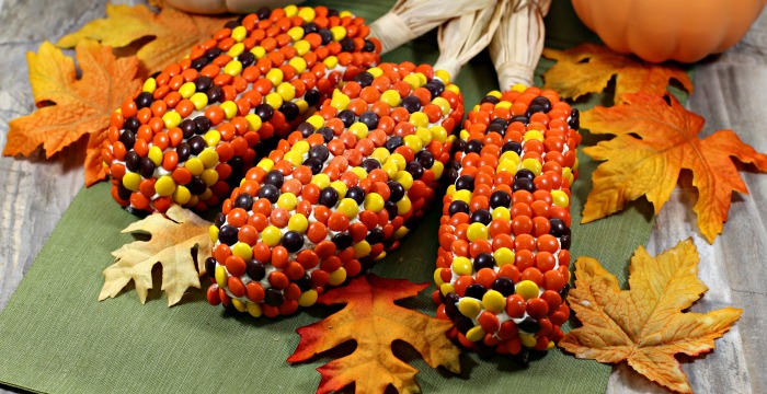 Edible Indian corn! Edible harvest cakes with Reese's pieces.