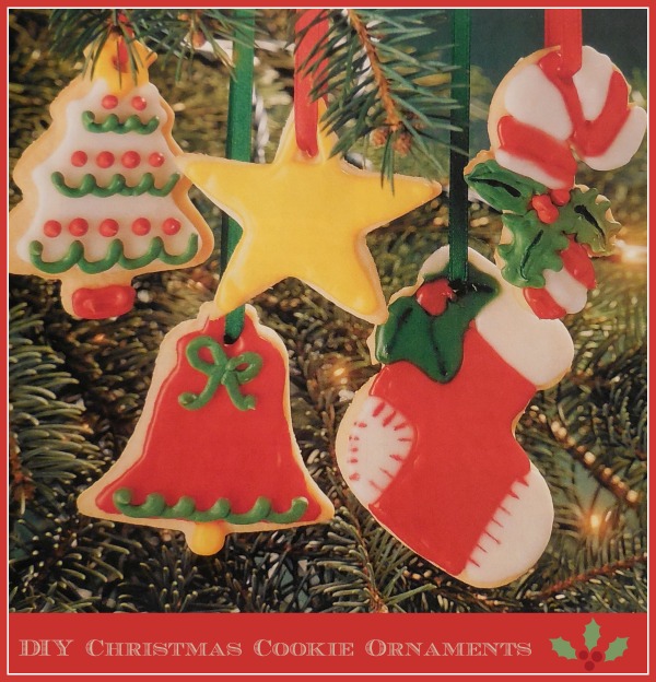 Christmas cookie ornaments. Five Christmas cookie ornaments on a Christmas tree.