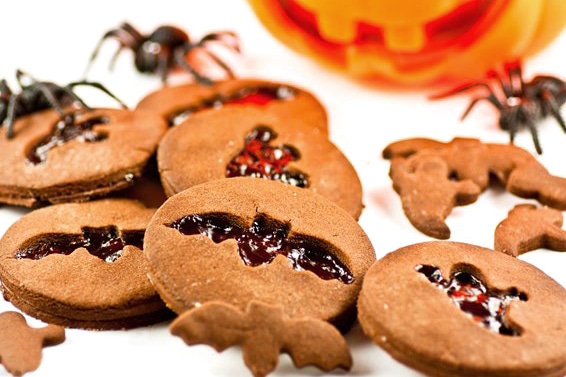 Halloween cookies with jam cut outs