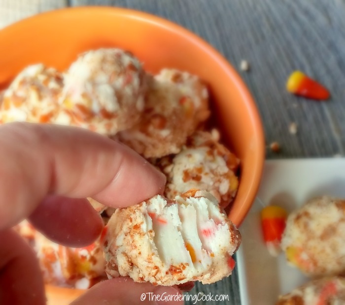 Candy corn pretzel bites