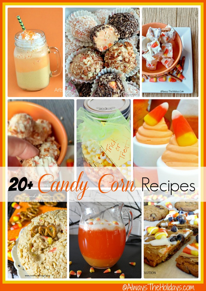 candy corn treats Do you like candy corn? You will love this round up of 20+ of my favorite candy corn recipes. From chex mix, to fudge and milk shakes, I've got something for everyone.