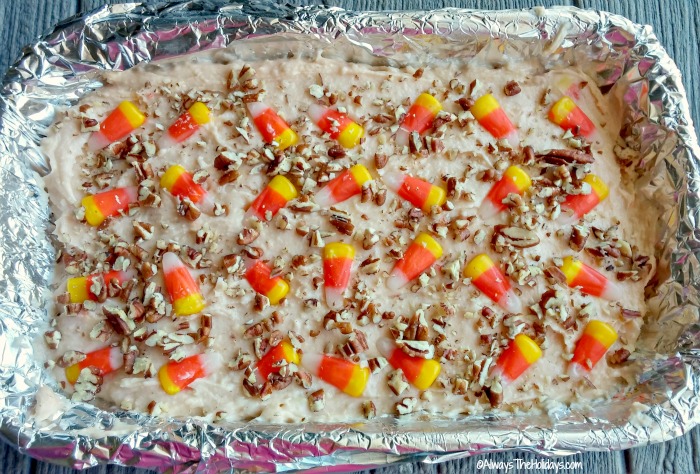 candy corn fudge ready to chill