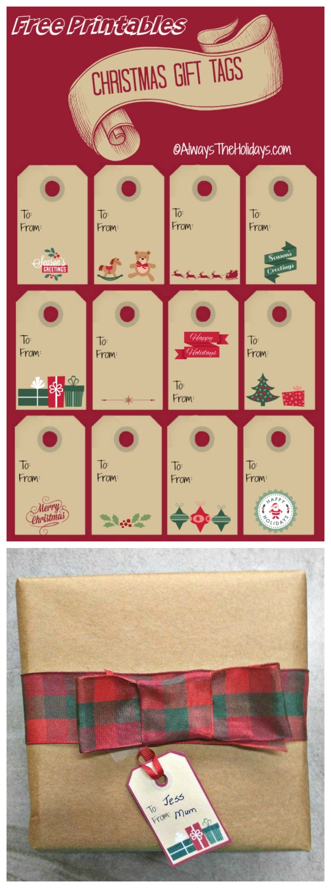 These free Christmas labels add a hand made festive touch to your holiday packages. #christmaslabels #dhristmasgifttags