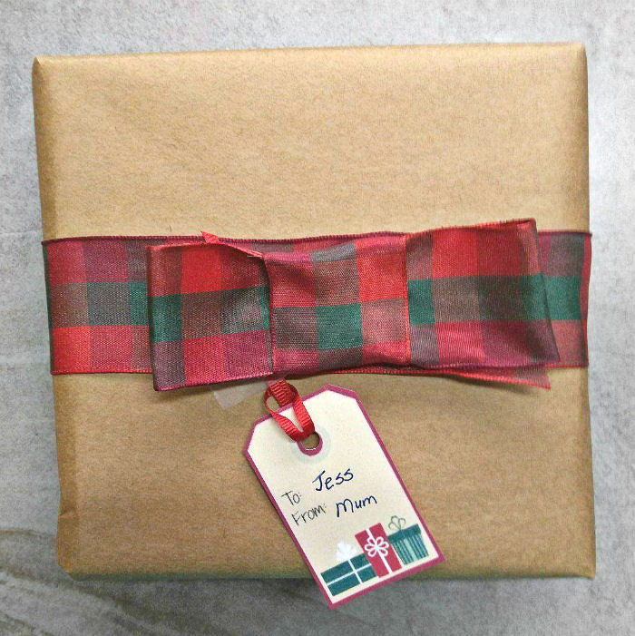 Christmas package with home made gift tag