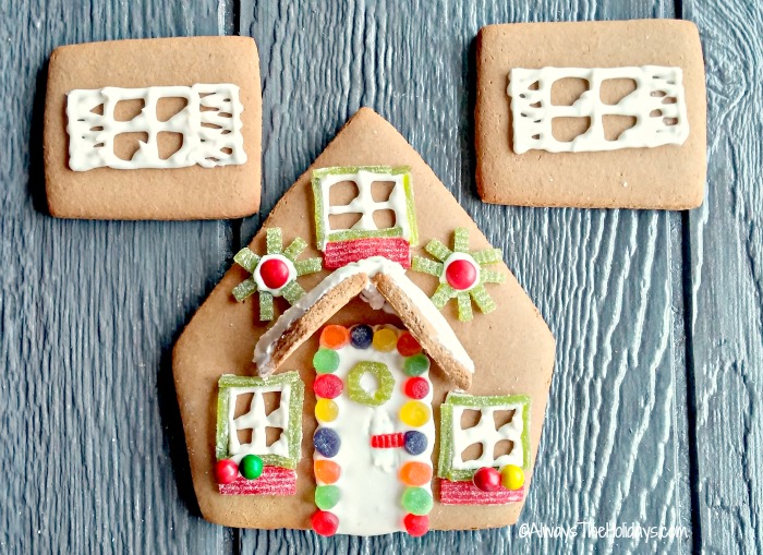 decorated Gingerbread house pieces front and sides of house