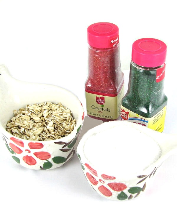ingredients for magic reindeer food Ingredients for reindeer food - sugar crystals, rolled oats and sugar.