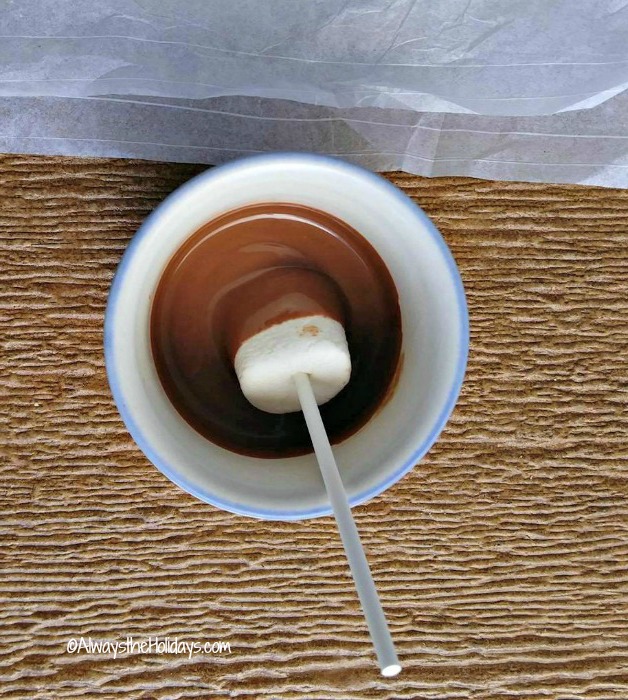Tip the marshmallows in melted chocolate