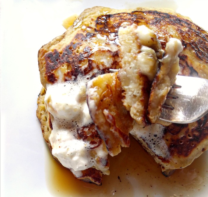 take a bit of these banana pumpkin pancakes