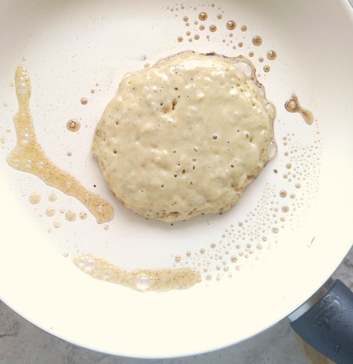cooking the banana pumpkin pancakes