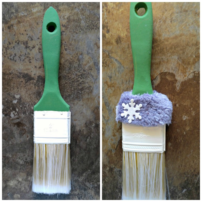 Paint the brush and add purple material and a snowflake.