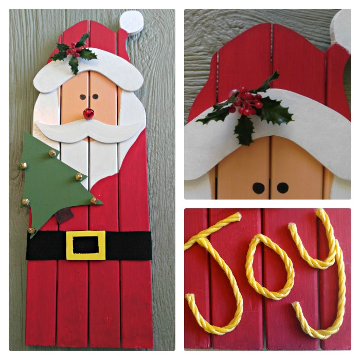This adorable Santa Claus wall hanging is made from recycled wood from an old door frame. He adds a nice rustic Christmas decoration to your holiday decor.