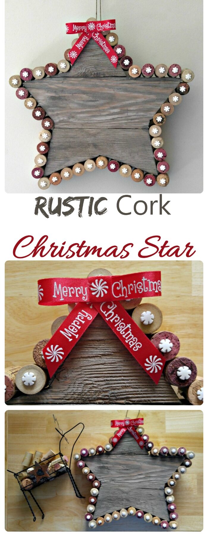 This cork Christmas Star is made from reclaimed wood from my pantry barn door project. What a transformation!