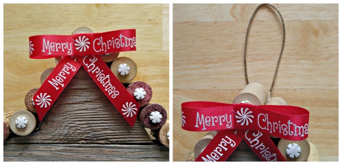 Adding the ribbon and hanger to the Rustic cork Christmas Star
