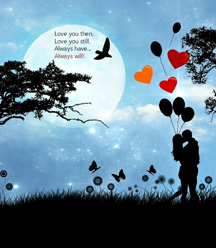 silhouette couple with love quote Inspirational Valentine's Day Love quote.