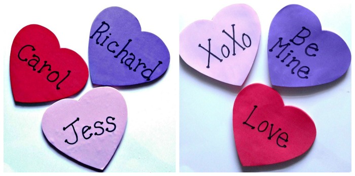 Use family names or conversation heart sayings