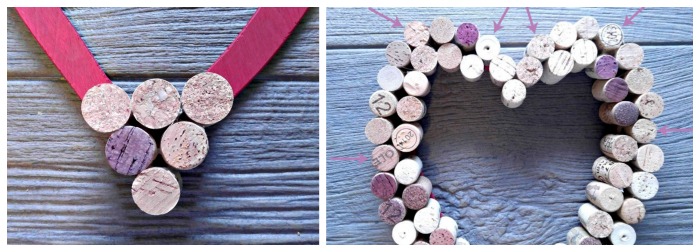 Positioning the corks on the heart shape