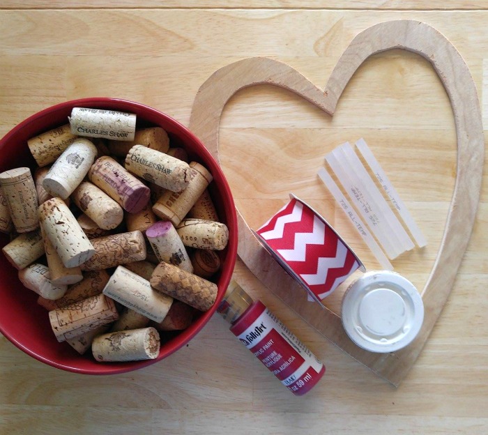 Supplies for the Wine Cork Heart Door Decoration