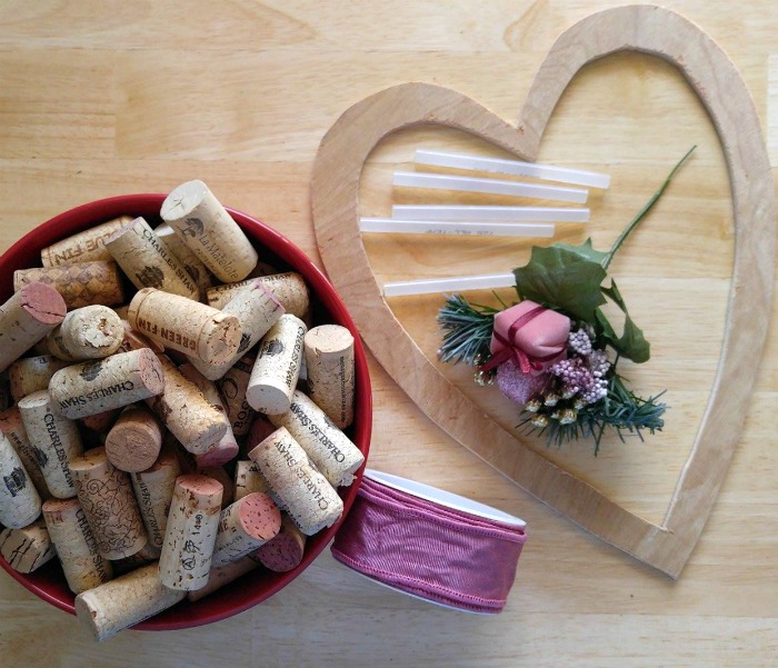 Supplies for the Wine Cork Heart Wall Hanging