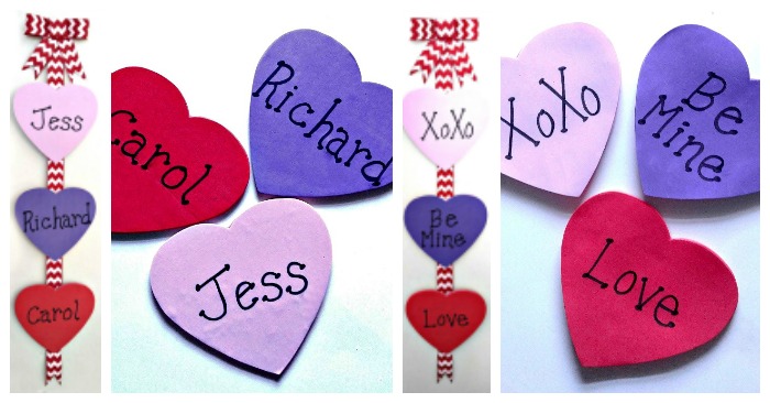 Valentine's wall hanging collage A collage of Valentine's Day wall decorations, including close ups and finished project shots of this conversation heart wall decor.