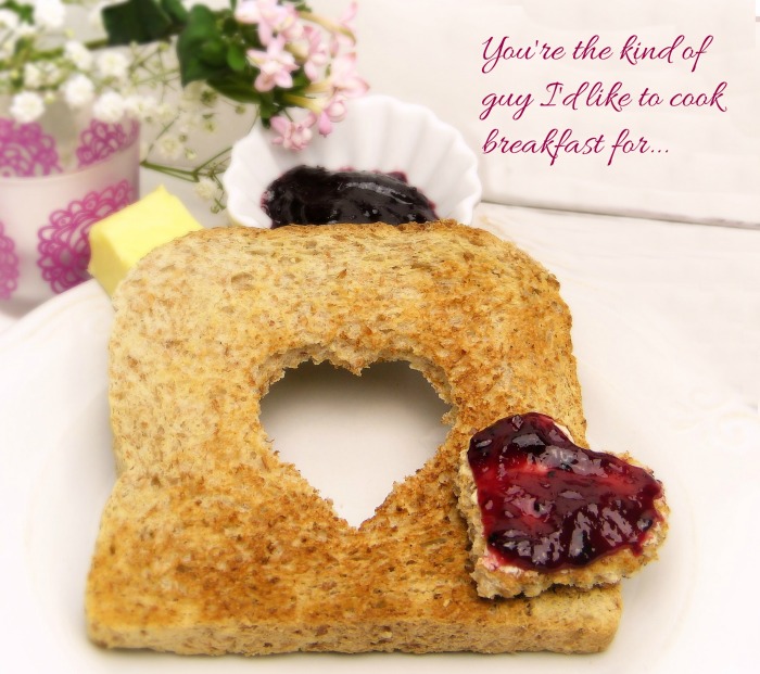 Toast with a heart and jam cut out. Quote about love Romantic breakfast love quote