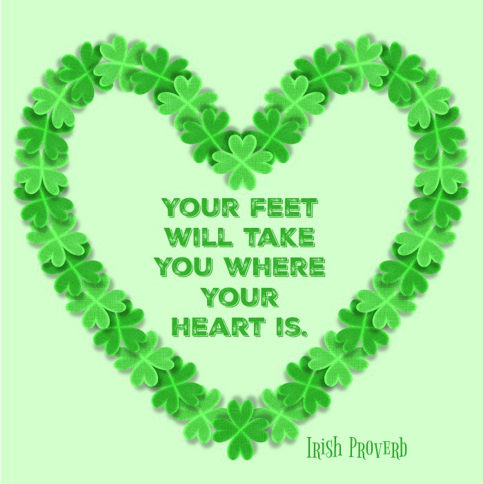 Shamrock heart with St Patrick's Day quote. A heart made of shamrocks with a St Patrick's Day luck quotes text overlay in the center.