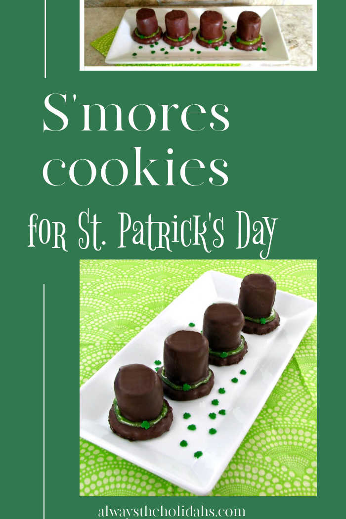 Leprechaun hat cookies Leprechaun hat cookies on a plate with text overlay reading " 'S'mores cookies for St. Patrick's Day."