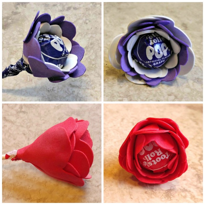 purple and red lollipop flowers Rosebud red and purple white Tootsie Pop Flower Valentines