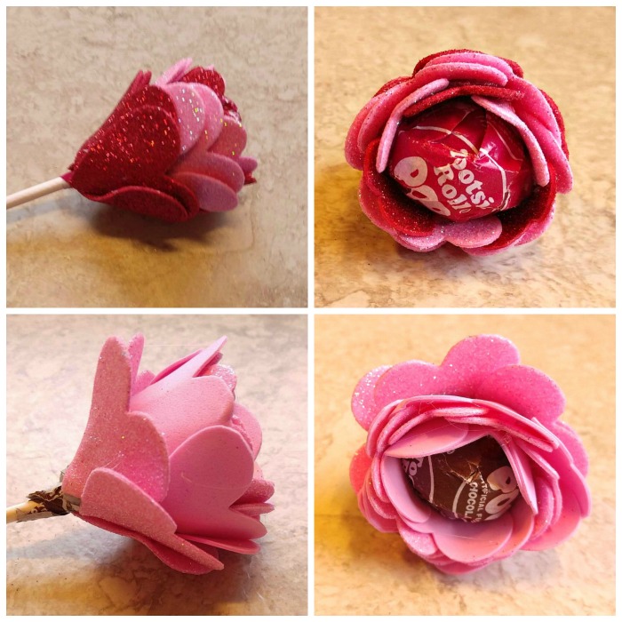 pink and red tootsie pop flowers plain pink and red pink Tootsie Pop Flower Valentines