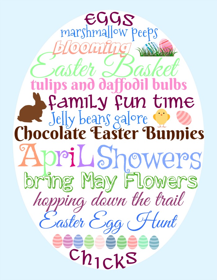 Easter words in the shape of an Easter egg Free Easter Printable