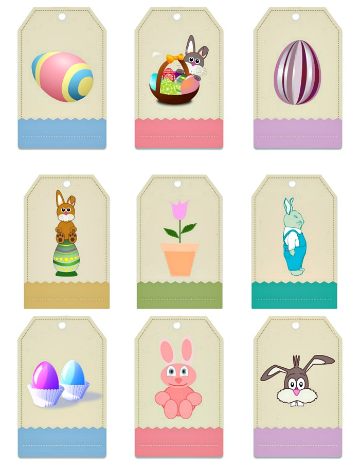 Nine different designs of free printable Easter Gift Tags.