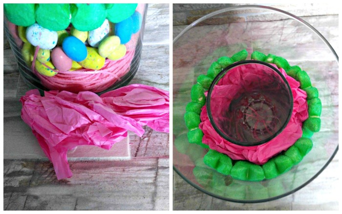 tissue paper in a glass vase Add crumpled Paper