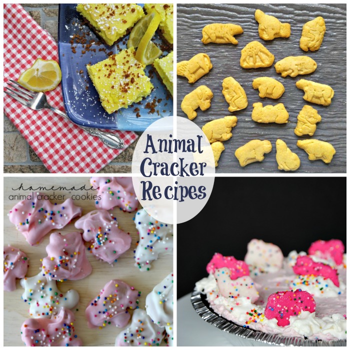 Four photos featuring animal cracker with a text overlay reading "animal cracker recipes".