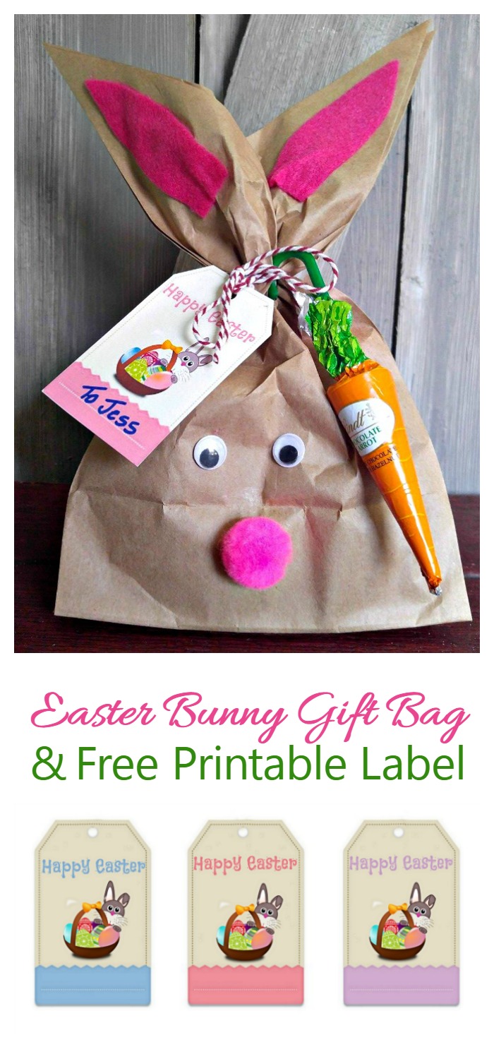 This Easter Bunny gift bag takes only 15 minutes to make and cost me less than $2. You can also print out free labels to add to the bag or other Easter gifts.