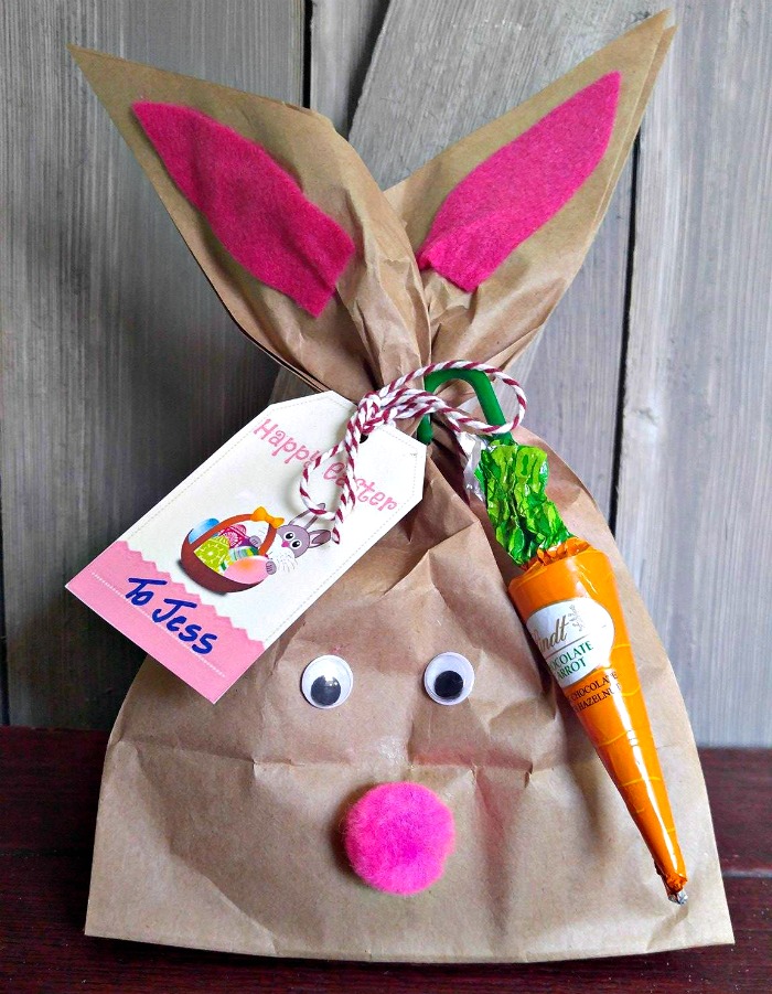 Easter Bunny gift bag with label and carrot