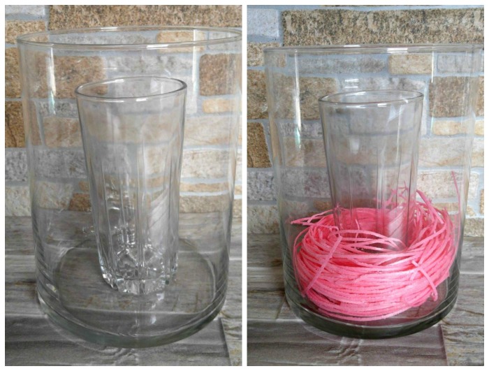 clear vase with edible grass Wrap the glass with edible grass and insert into the vase